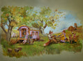 Fox Family — traveling fox family at tea, painted by Joan E MacIntyre