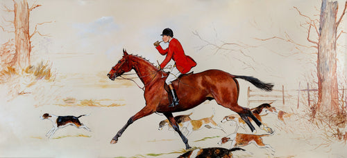 The Hunt — huntsman casting hounds, painted by Joan E MacIntyre